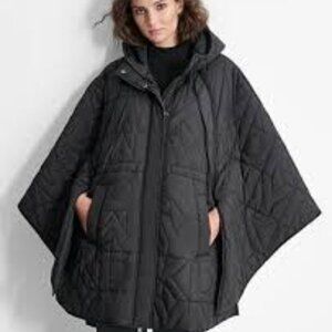 NWT DKNY Women's Quilted Logo Poncho-Style Jacket Black M/L